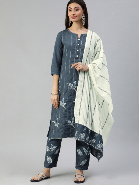 

Ishin Women Grey & White Embroidered Kurta with Palazzos & Dupatta
