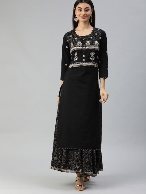 

Ishin Women Black & Golden Gotta Patti Embroidered Kurta with Printed Palazzos