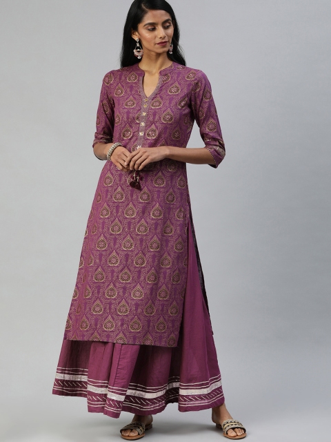

Ishin Women Mauve Printed Kurta with Palazzos