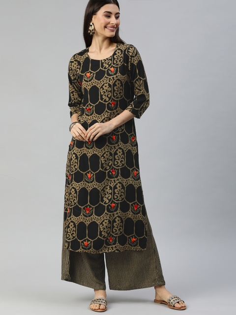 

Ishin Women Black & Beige Printed Kurta with Palazzos