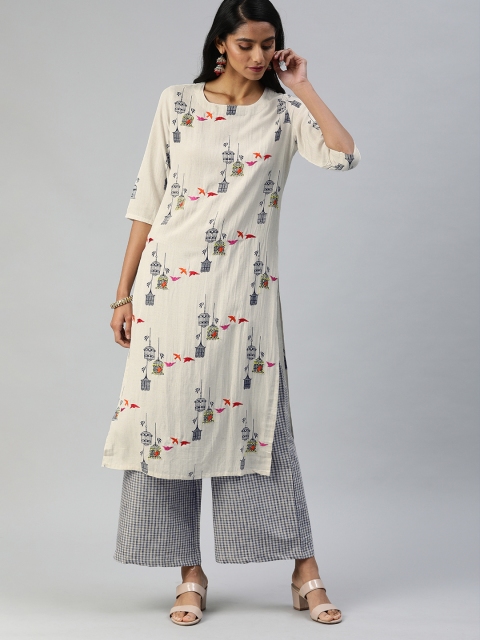 

Ishin Women Off-White & Black Printed Kurta with Palazzos