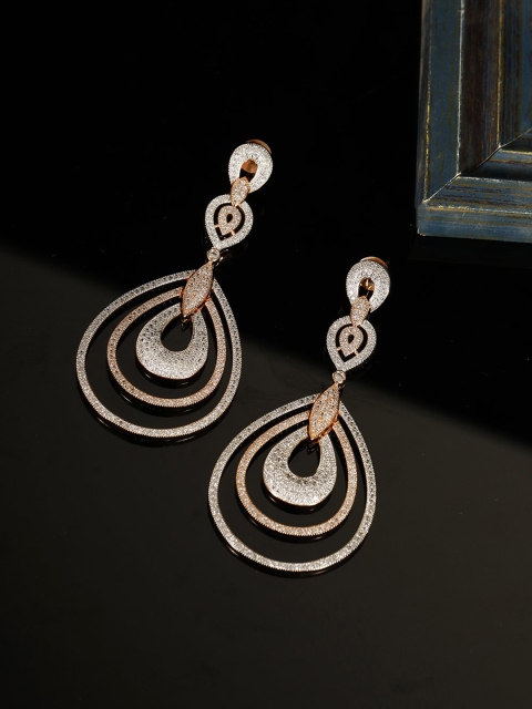 

Priyaasi Rose Gold-Plated American Diamond-Studded Handcrafted Contemporary Drop Earrings