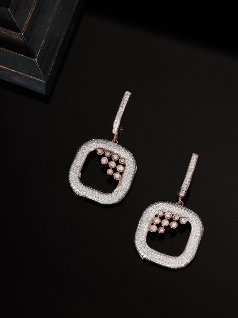 

Priyaasi Rose Gold-Plated American Diamond-Studded Handcrafted Contemporary Drop Earrings