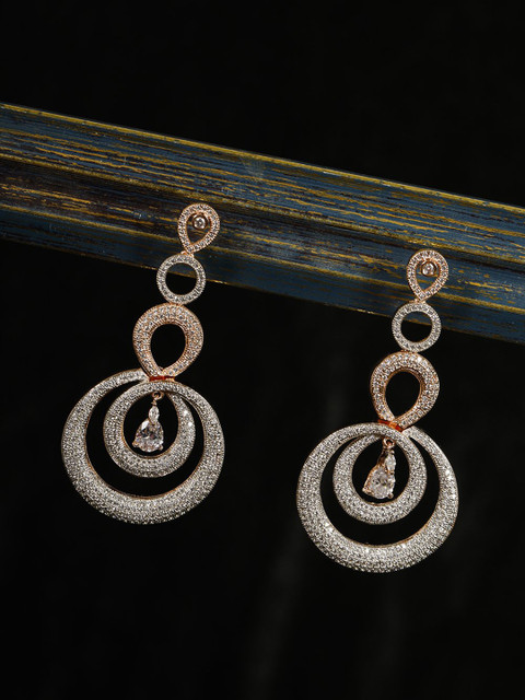 

Priyaasi Rose Gold-Plated American Diamond-Studded Handcrafted Contemporary Drop Earrings