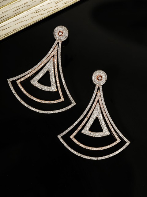 

Priyaasi Rose Gold-Plated American Diamond-Studded Handcrafted Contemporary Drop Earrings