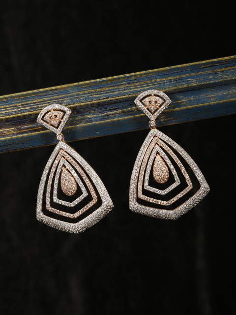 

Priyaasi Rose Gold-Plated American Diamond-Studded Handcrafted Contemporary Drop Earrings