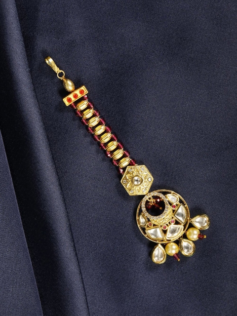 

Priyaasi Women Pink Gold-Plated Kundan-Studded & Beaded Handcrafted Maang Tika
