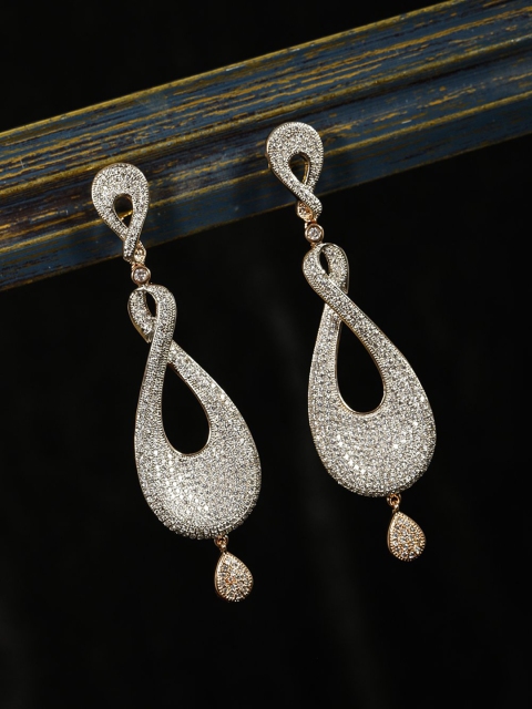 

Priyaasi Rose Gold-Plated American Diamond-Studded Handcrafted Contemporary Drop Earrings
