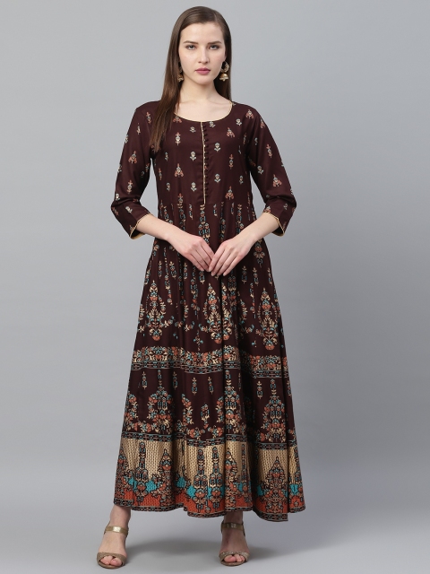 

Ishin Women Coffee Brown & Golden Foil Print Anarkali Kurta