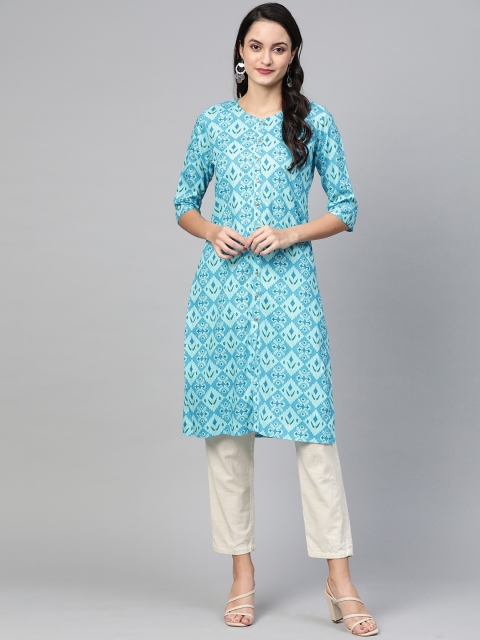 

Ishin Women Blue Ikat Print Straight Kurta