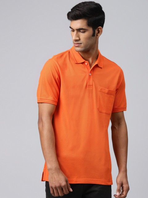 

Raymond Men Orange Solid Supima Cotton Polo Collar T-shirt