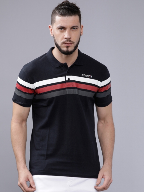 

The Indian Garage Co Men Navy Blue Striped Polo Collar T-shirt