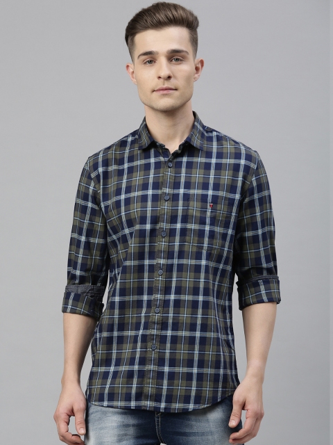 

Louis Philippe Jeans Men Navy Blue & Grey Slim Fit Checked Casual Shirt