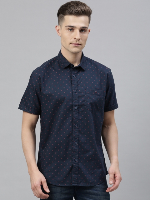 

Louis Philippe Jeans Men Navy Blue & Red Slim Fit Printed Casual Shirt