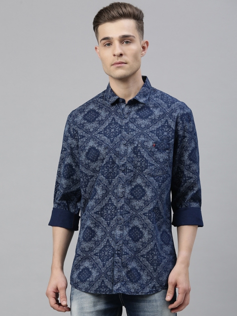 

Louis Philippe Jeans Men Navy Blue Slim Fit Ethnic Printed Casual Shirt