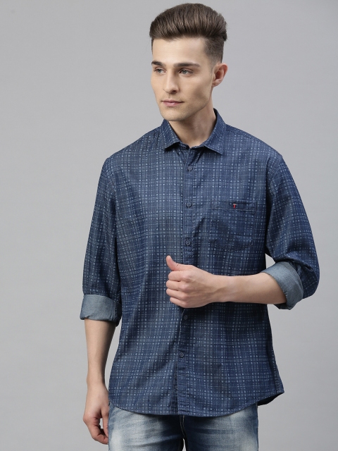 

Louis Philippe Jeans Men Navy Blue Slim Fit Checked Casual Shirt