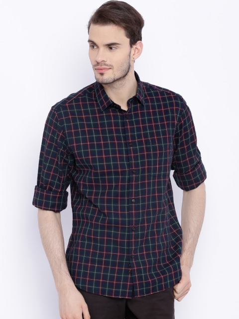 

Indian Terrain Navy Checked Slim Casual Shirt, Navy blue