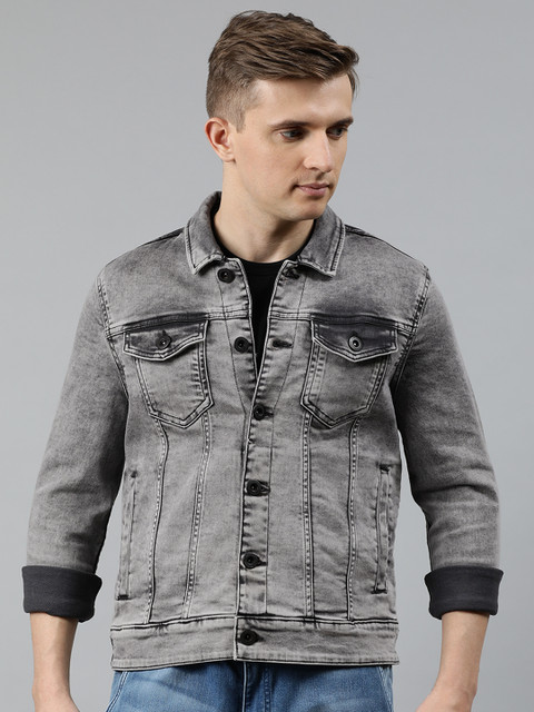 

Louis Philippe Jeans Men Grey Washed Denim Jacket