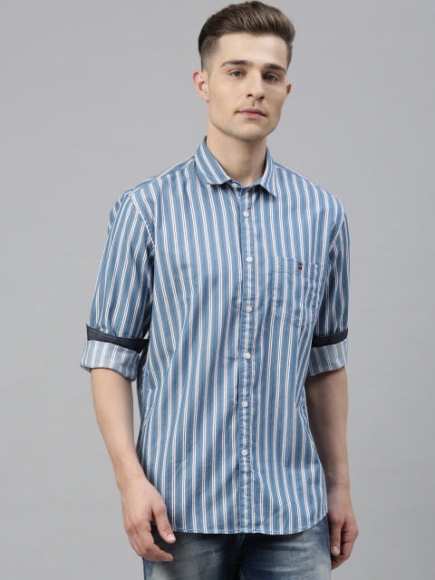 

Louis Philippe Jeans Men Blue & White Slim Fit Striped Casual Shirt