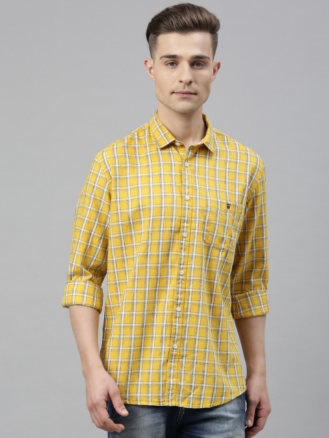 

Louis Philippe Jeans Men Yellow & White Slim Fit Checked Casual Shirt
