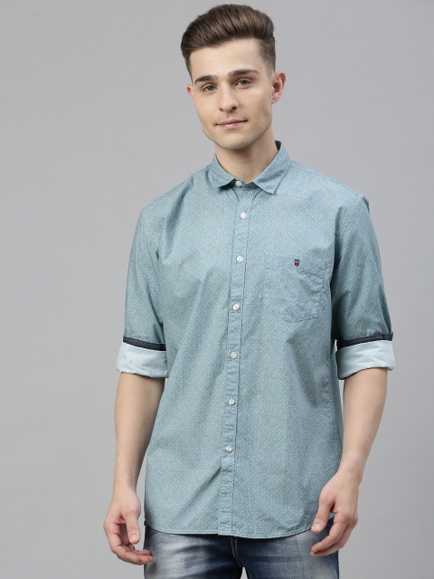 

Louis Philippe Jeans Men Teal Blue Slim Fit Self Design Casual Shirt