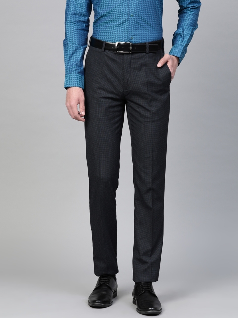 

Raymond Men Navy Blue Contemporary Fit Checked Formal Trousers