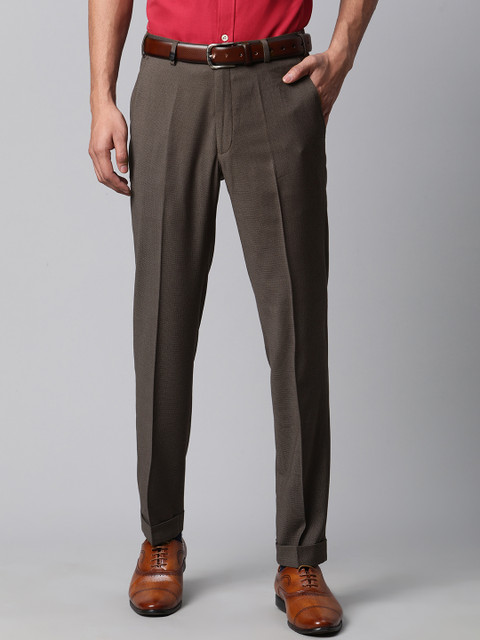 

Park Avenue Men Brown & Black Regular Fit Textured Trousers
