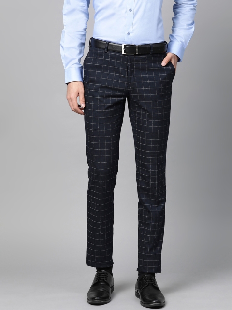 

Raymond Men Navy Blue Slim Fit Checked Formal Trousers