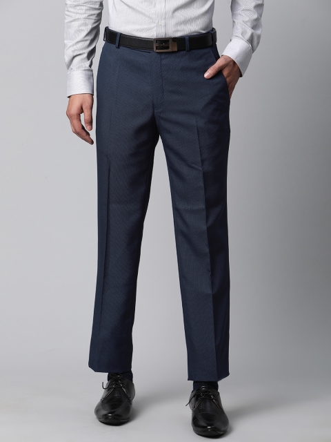 

Park Avenue Men Navy Blue Slim Fit Textured Regular Trousers