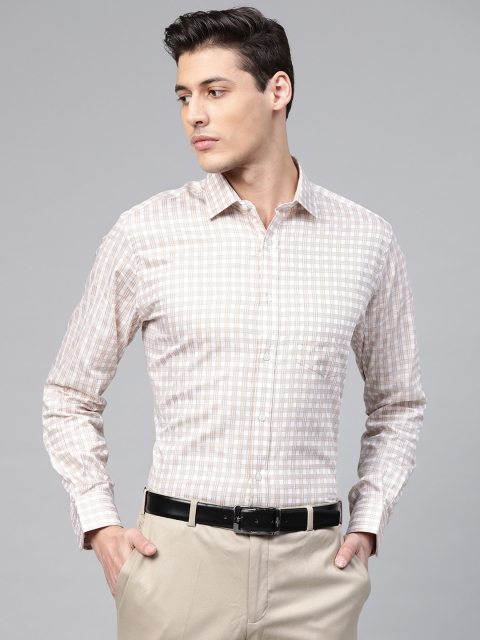 

Park Avenue Men Beige & White Regular Fit Giza Cotton Checked Formal Shirt