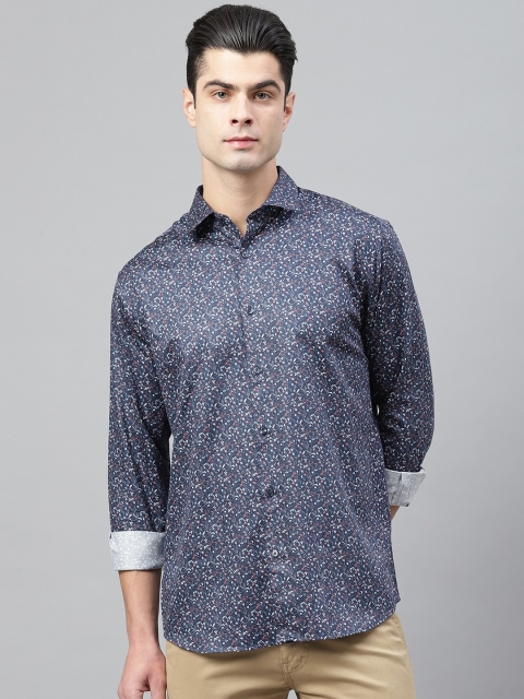 

Park Avenue Men Navy Blue & Pink Slim Fit Ditsy Floral Printed Casual Shirt