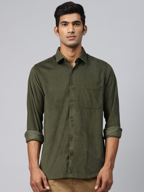 

Raymond Men Olive Green Contemporary Regular Fit Corduroy Solid Casual Shirt