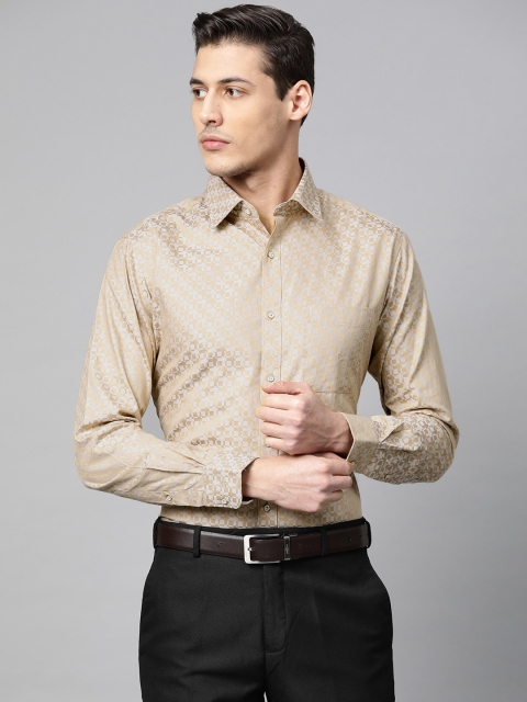 

Raymond Men Beige Slim Fit Self Design Party Shirt