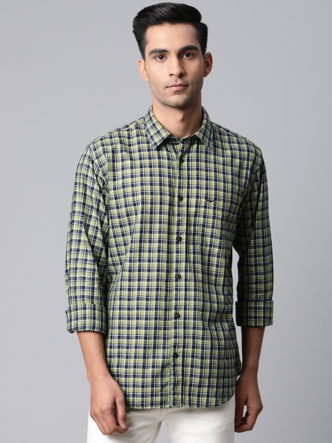

Park Avenue Men Lime Green & Navy Blue Cotton Slim Fit Checked Casual Shirt