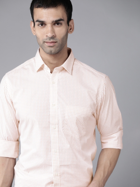 

Park Avenue Men White & Orange Pure Cotton Checked Casual Shirt