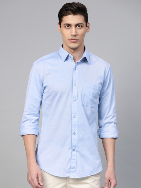 

Raymond Men Blue Slim Fit Textured Knitted Smart Casual Shirt