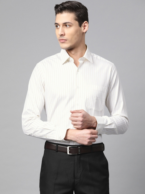 

Raymond Men Off-White & Mustard Yellow Contemporary Fit Striped Formal Shirt
