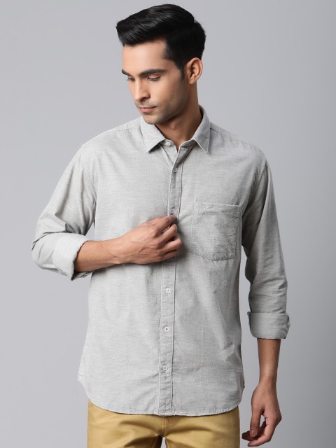 

Park Avenue Men Grey Melange Cotton Corduroy Slim Fit Self-Striped Casual Shirt