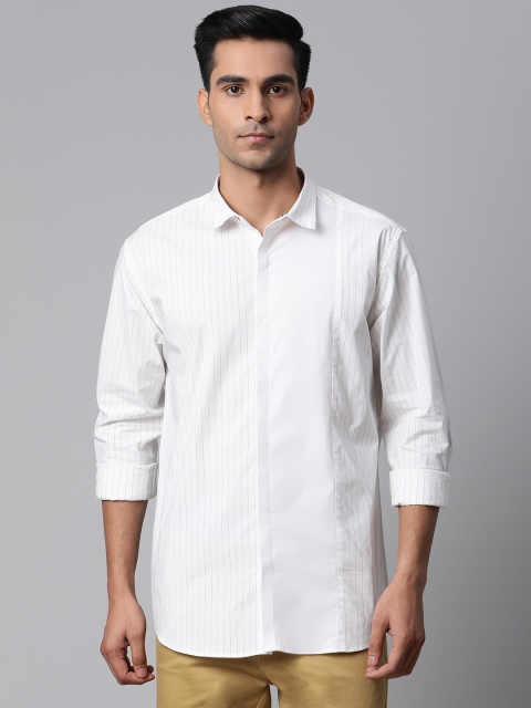 

Park Avenue Men White & Blue Wrinkle Resistant Slim Fit Striped Smart Casual Shirt