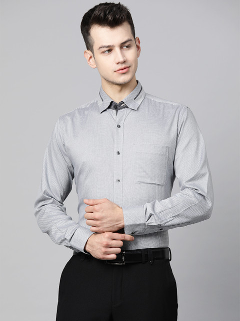 

Raymond Men Grey Slim Fit Self Design Smart Casual Shirt