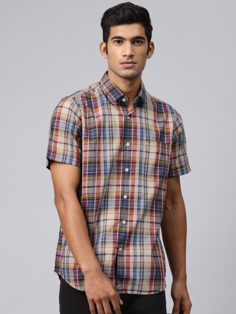 

Raymond Men Blue & Beige Contemporary Regular Fit Checked Casual Shirt