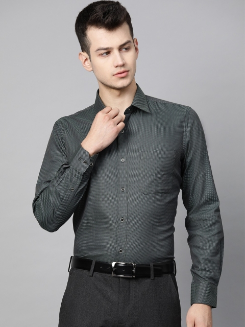 

Raymond Men Charcoal Grey & Sea Green Contemporary Fit Self Design Party Shirt