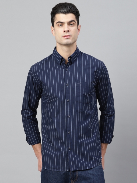 

Park Avenue Men Navy Slim Fit Striped Casual Shirt, Navy blue