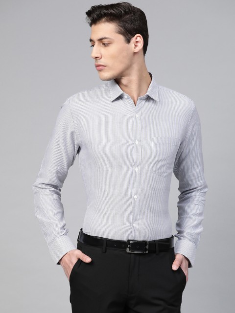 

Park Avenue Men White & Blue Slim Fit Printed Giza Cotton Formal Shirt