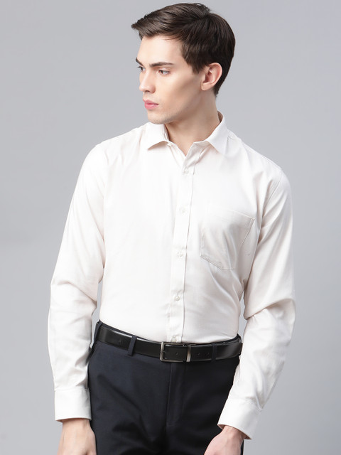 

Park Avenue Men White & Beige Cotton Regular Fit Solid Formal Shirt