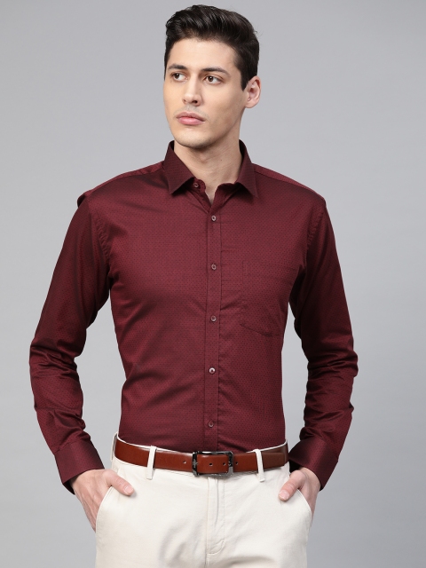 

Park Avenue Men Maroon & Navy Blue Slim Fit Geometric Self Design Formal Shirt