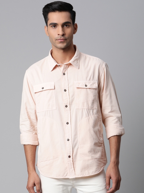 

Park Avenue Men Peach-Coloured Cotton Corduroy Slim Fit Self-Striped Casual Shacket