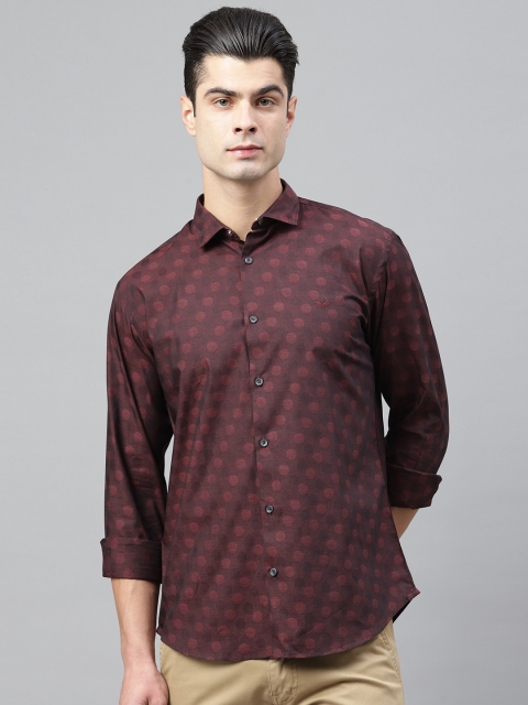 

Park Avenue Men Burgundy Slim Fit Polka Dots Patterned Casual Shirt