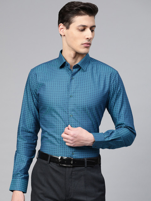 

Park Avenue Men Blue Slim Fit Geometric Self Design Formal Shirt