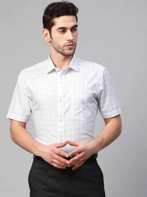 

Park Avenue Men White & Blue Pure Cotton Regular Fit Checked Formal Shirt